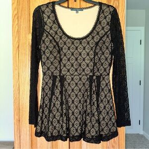 Catherine Malandrino Black and Cream Lace Blouse size S